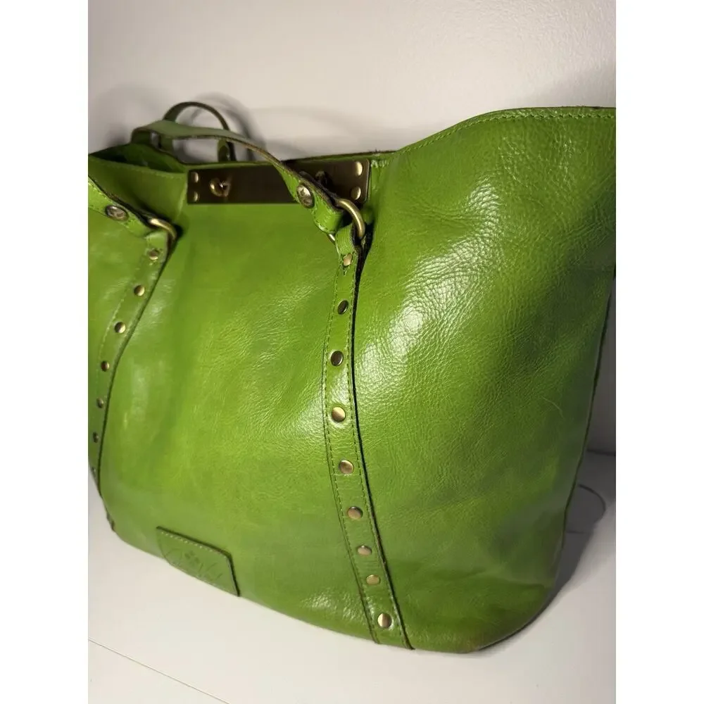 PATRICIA NASH Heritage Leather Tote Bag Turn Lock Green Boho Chic Streetwear LUX